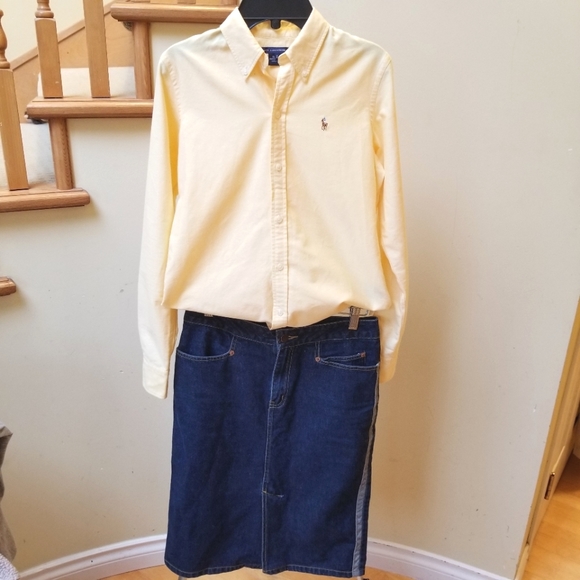 BCBG Max Azria Denim Skirt Size 4 Womens Side Contrasting Stripes Cotton Blue - Picture 8 of 8